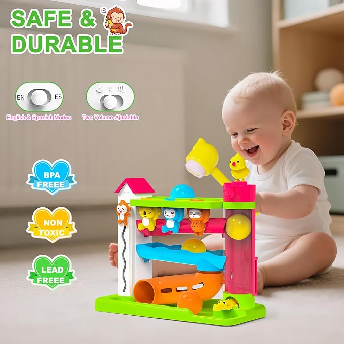 VOILBTOY Musical Toy for 1-2 Year Old Boys,Educational Baby Toys 12-18 Months,Ball Drop Toy with English & Spanish,Fine Motor Toys for Toddlers 1-3,Birthday Gift for 1+ Year Old Boy (Green)
