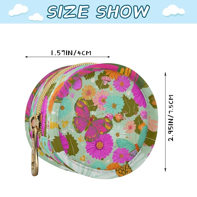 Pacifier Holder with Clip Pacifier Case for Diaper Bag Round Baby Pacifier Pouch Box Bag Portable Green Daisies Butterfly Colorfulpetals
