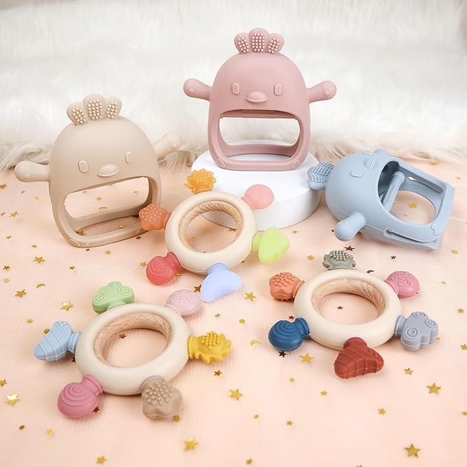 Baby Teething Toys by Komfy LilLove, No Drop Teether and Ring Teether for Baby Teething Relief, Non-Toxic Infant Toys 0-6 6-12 Months, CPC Certified Teething Mitten, Baby teether Toys ??2 Pack
