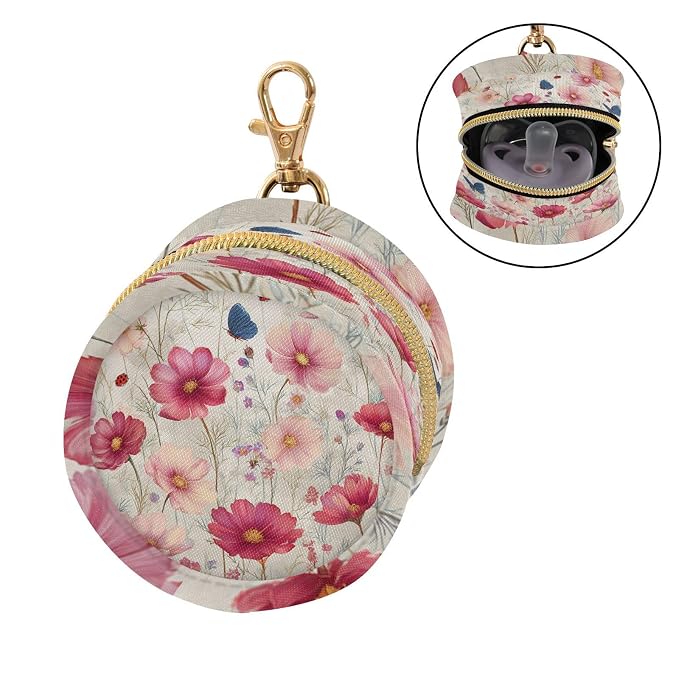 Pacifier Holder with Clip Pacifier Case for Diaper Bag Round Baby Pacifier Pouch Box Bag Portable Spring Laybugs Butterfly Cosmos Beige