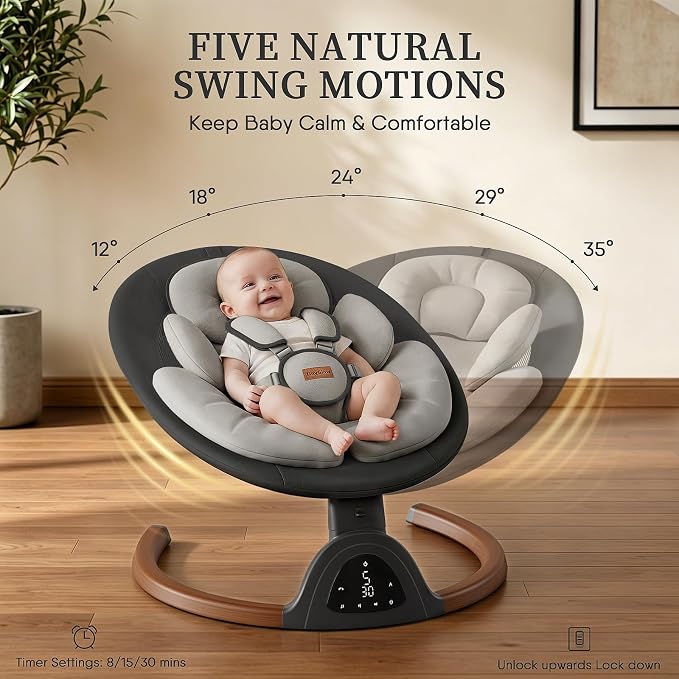Baby Swings for Infants, TinyGlow Baby Swing, Electric Baby Swing with Remote Control,Portable Infant Swing for Indoor & Outdoor Use (Black)