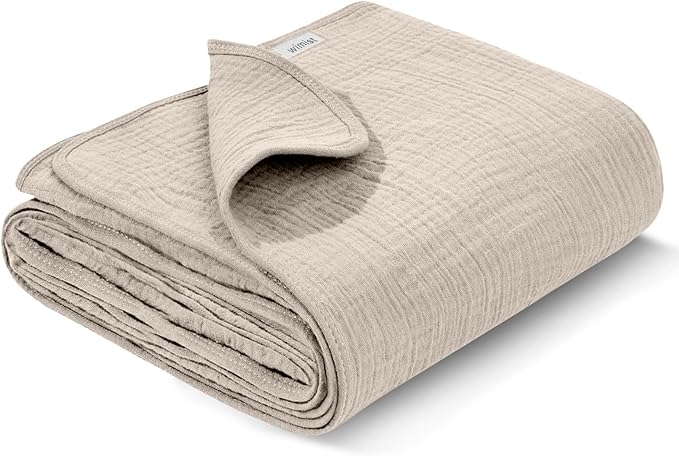 Muslin Swaddle Blankets, Swaddle Blanket for Baby Girls and Boys, Baby Essentials, Suitable for Neutral Newborns and Crib Essentials, Large 40 x 36 inches (Beige)