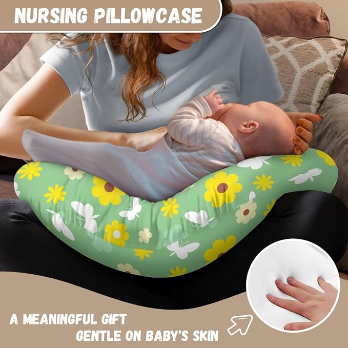 Butterfly Flower Nursing Pillow Covers Slipcovers for Breastfeeding Moms, Ultra Soft Breathable Feeding Pillow Slipcover for Baby Boy Girl