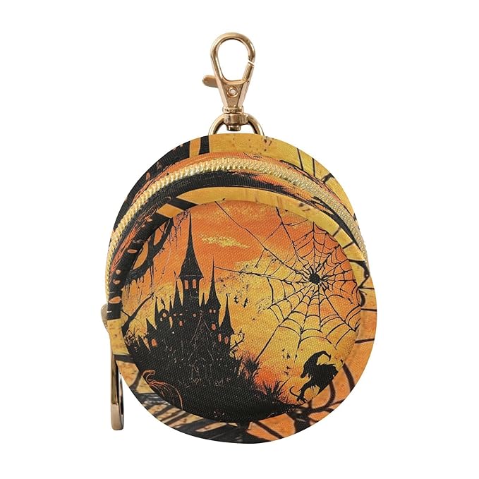 Pacifier Holder with Clip Pacifier Case for Diaper Bag Round Baby Pacifier Pouch Box Bag Portable Orange Witch Castle Halloween