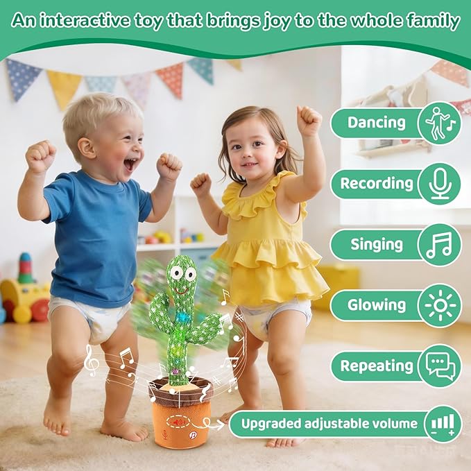 Dancing Talking Cactus Baby Toys 6-12 Months, Singing Cactus Baby Toy Mimicking Toy, Repeats What You Say, Interactive Light Up Toddler Infant Toys Gifts, Sing+Dancing+15S Recording+LED