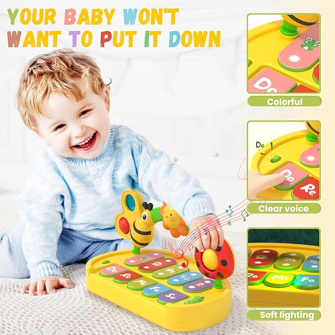 Musical Baby Piano Toy - Multifunctional Interactive Insect Piano Keyboard for 6 9 12 18 Month, STEM Educational Learning Toys for Boys Girls Age 3 4 5 6, Birthday Gift for Toddlers 1-3 Year