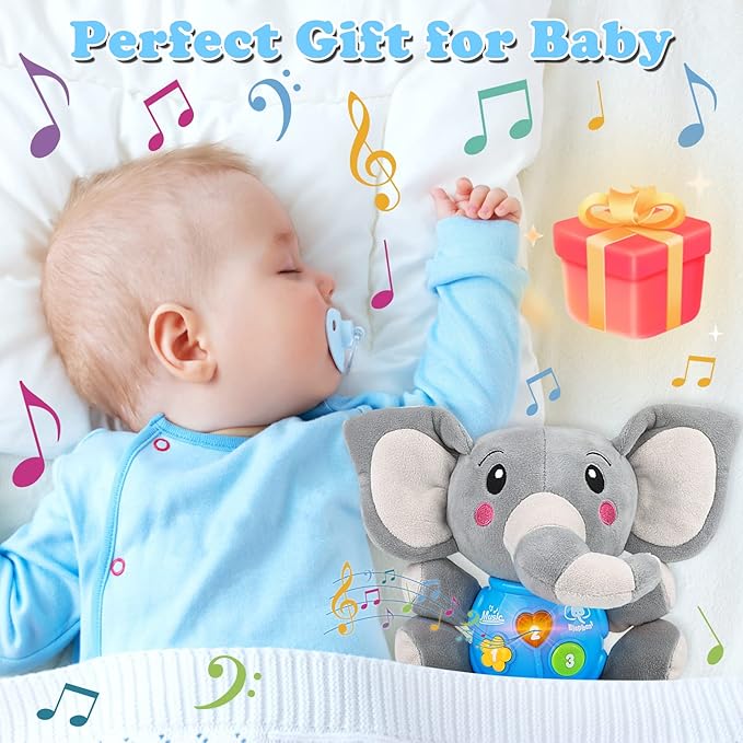 Plush Musical Baby Toys，Cute Elephant Toys for 3-6-12 Months Boys & Girls, Cute Stuffed Animal Infants Baby Toyï¼?Elephant Baby Stuff，Toys for Infants 0-6 Months