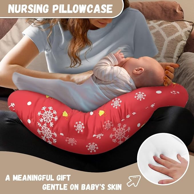 Christmas Snowflake Bottle & Breastfeeding Pillow Protection Cover Anti-Stains Comfortable Nursing Pillow Replacement Cover for Baby Boys Girls