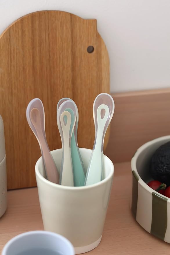 BEABA Baby's First Foods Spoon Set, Original Silicone Baby Spoons, Pack of 4 Baby Gift Set, BPA Lead & Phthalate Free, (Sage)
