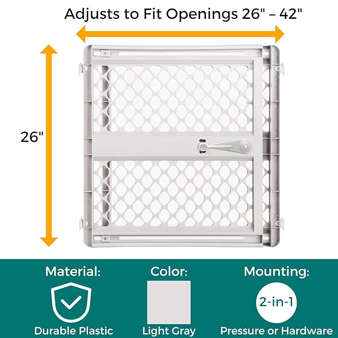 MYPET Universal Pet Gate: 26??- 42??Wide Dog Gate for Doorways with Pressure Fit or Swinging Door Hardware Mounting Types Included: 26" Tall; Gray