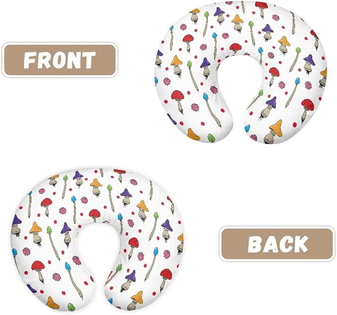 Nursing Pillow Cover Breastfeeding Pillow Slipcover, Colorful Mushroom,Nursing Pillow Case for Newborn Boys Girls, Soft Fabric Fits Snug On Infant, Washable & Breathable