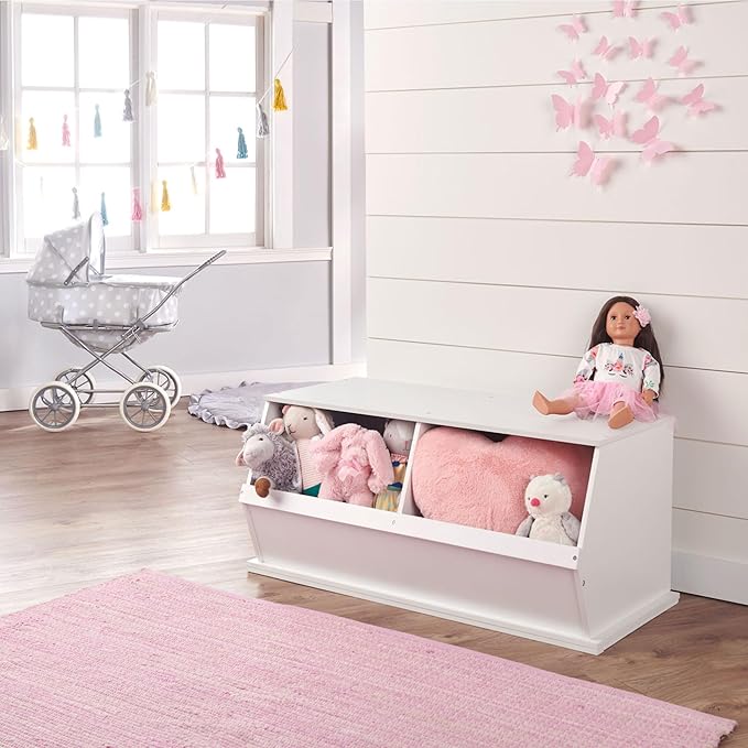 Badger Basket Two Bin Stackable Toy Storage Cubby Organizer ??Modular Storage for Toys, Books, and Crafts ??Solid Wood Panel - White
