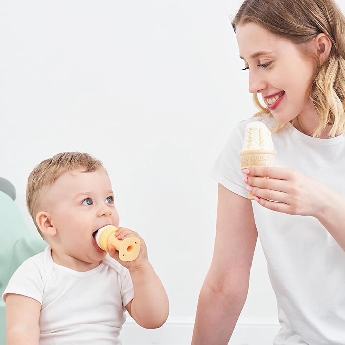 Smily Mia Baby Teether Toys, Water Fillable Silicone Cold Baby Teething Toys Chill Teether, Baby Water Teether/Ice Cream Cone Toy for Teething Relief 3-12 Months, White