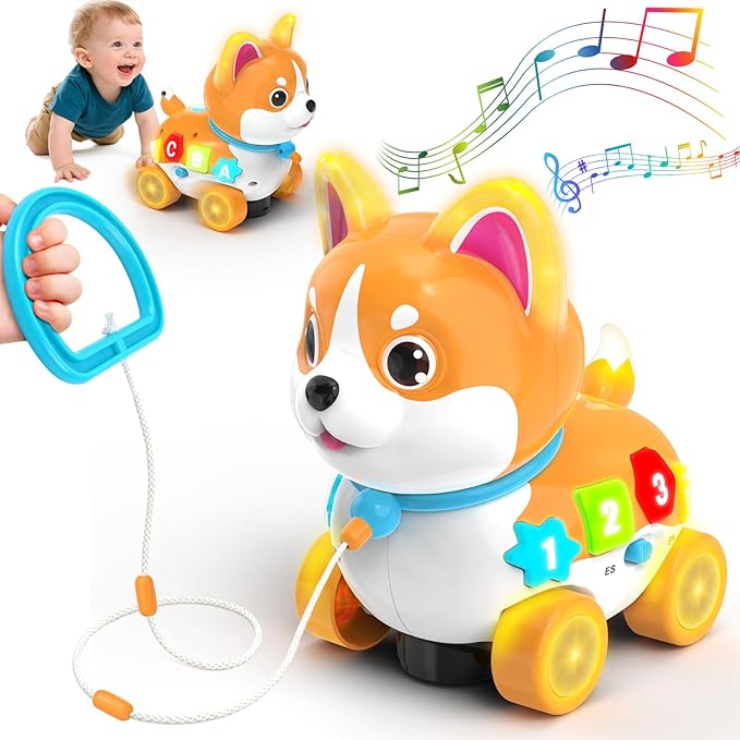 Baby Toys for 6-12-18 Month, 3-in-1 Musical Puppy Toy, Crawling & Walking Toys for 1 Year Old Boy Girl Gifts, Bilingual Learning Educational for 7 8 9 10 Months Developmental Toy