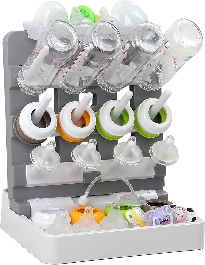 Baby Bottle Drying Rack, Vertical Standing Bottle Dryer Rack Holder-Space Saving Baby Bottle Drying Rack for Countertop-Holds Up to 12 Baby Bottles & Cup