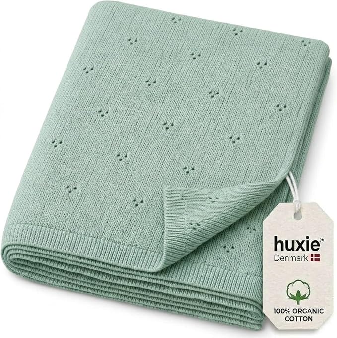 100% Organic Cotton Pointelle Knit Baby Boy Quilt – Lightweight, Breathable Swaddle Blanket for Newborns | Baby Registry Essential & Gift (Roman Green)