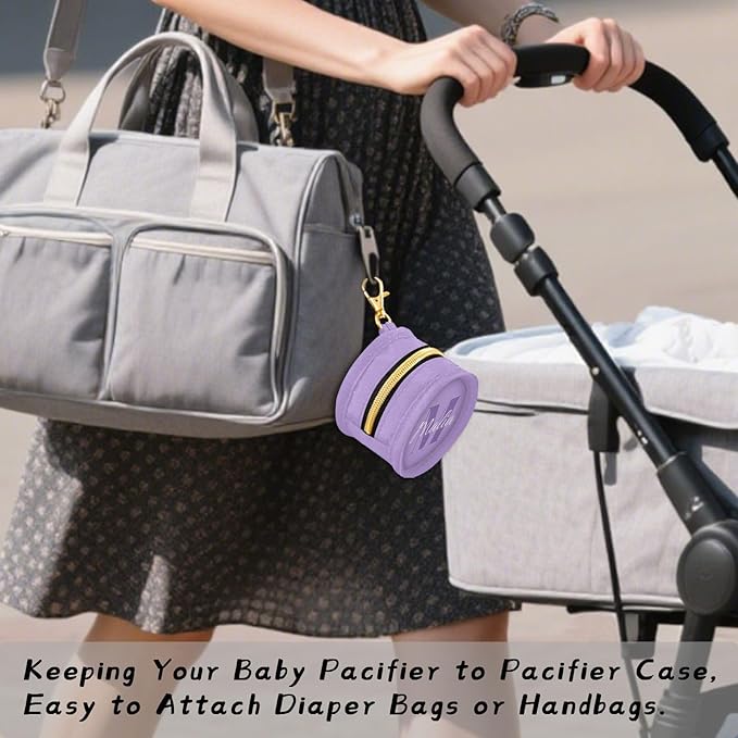 Custom Purple Pacifier Holder Case for Diaper Bag Personalized Portable Travel Pacifier Storage Case with Clip Newborn Baby Pouch for Baby Boys Girls Purse Outdoor