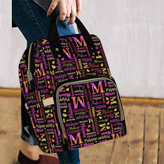InterestPrint Personalized Monogram Mommy Diaper Bag - Customized Black Purple Glitter Gradient Name Nursing Casual Travel Daypack Shoulder Bag