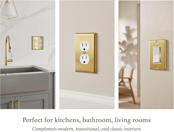 Rio Salto BRASS Toggle Light Switch Cover Plate Triple Toggle Flip Switch Outlet Covers 3 Gang Brushed Brass Gold Metal Wall Plate Flip Swtich ??Signature Collection, Standard Size 4.50" X 6.33"