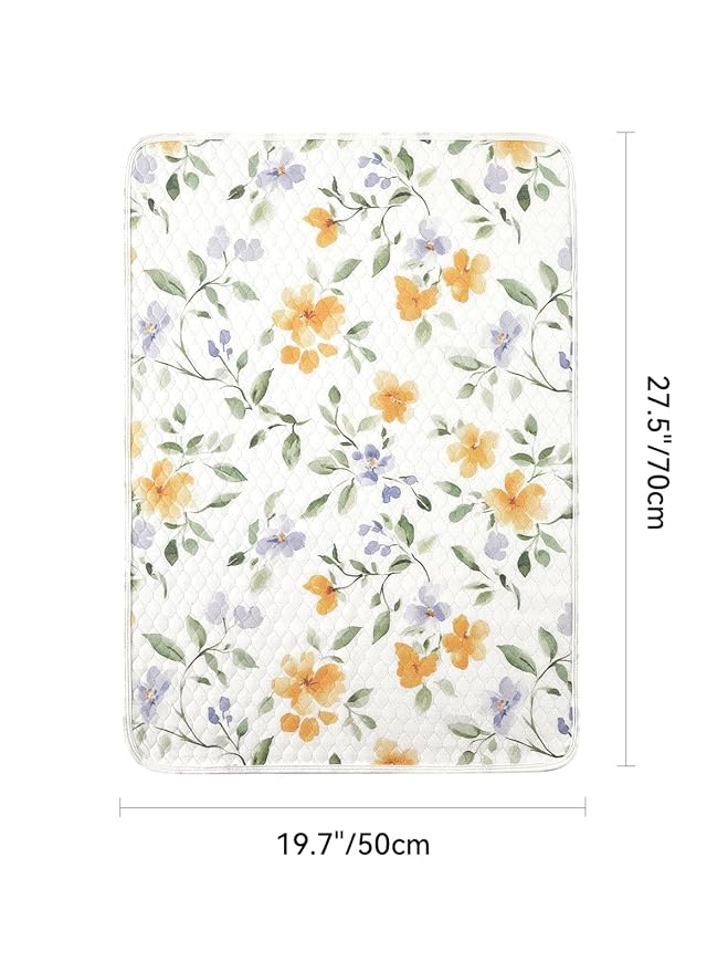 TILLYOU Waterproof Changing Pad Liner, 100% Cotton Washable and Reusable Cloth Diaper Liner, 19.7?�Ã?7.5?? 1 Pack, Flower Whispers