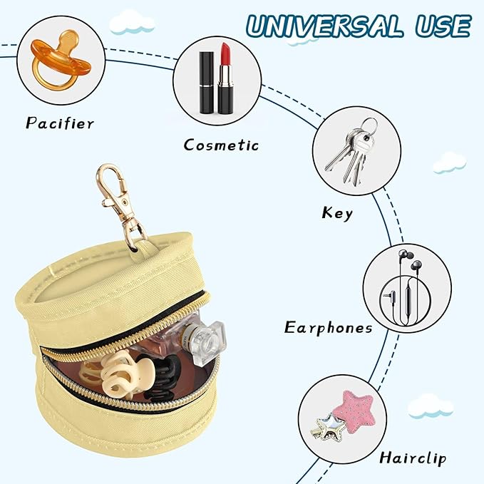 Custom Beige Pacifier Holder Case for Diaper Bag Personalized Portable Travel Pacifier Storage Case with Clip Newborn Baby Pouch for Baby Boys Girls Purse Outdoor