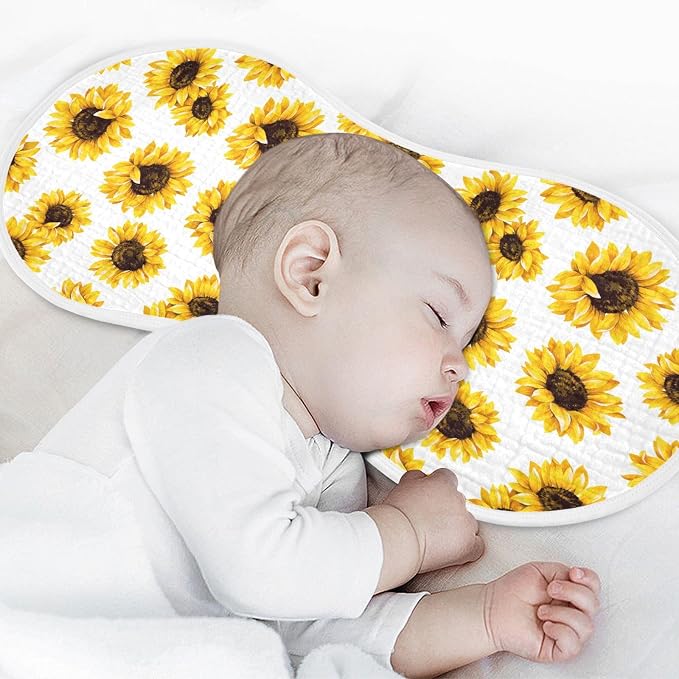 Muslin Burp Cloths for Baby Boys and Girls - 1-Pack Ultra Absorbent Sunflower Muslin Washcloths, Newborn Towel, Milk Spit Up Rags, Burp Cloth Bib for Unisex, 22 x 11 Inch
