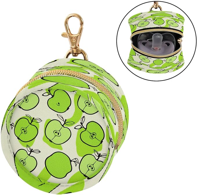 Fresh Green Apples Pacifier Holder Case with Clip Portable Small Travel Pacifier Pouch for Mom Bag Zipper Coin Purse Pendant
