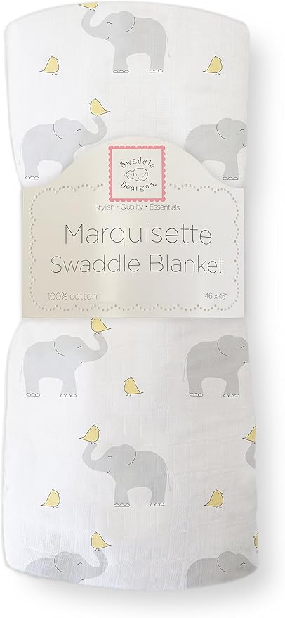 SwaddleDesigns Marquisette Receiving Swaddle Blanket for Baby Boys & Girls, Soft Premium Cotton Muslin, Best Shower Gift, Elephant and Pastel Yellow Chickies, Parent Picks Award Winner