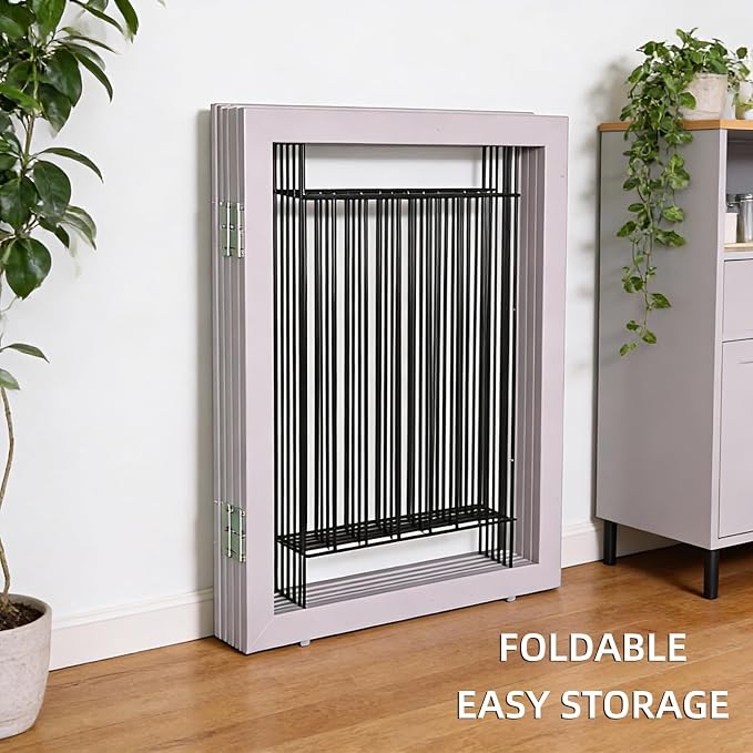 Dog Fence Indoor - 6-Panel Freestanding Dog Gate for Doorways, Hallways, House or Stairs -120x32-Inch Retractable Foldable Expandable Wood Pet by SFJC (Grey)