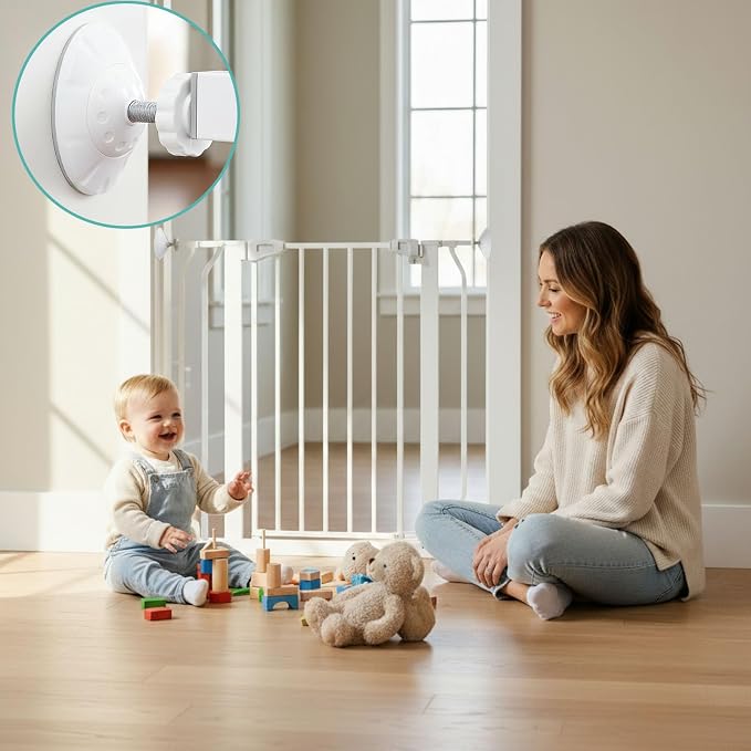 Baby Gate Wall Protector 4 Pack, Wall Cups with Hidden Bolt Covers for Pressure Mounted Baby and Pet Gates, Fits M8/M10 Spindle Rods, Protects Walls and Baseboards