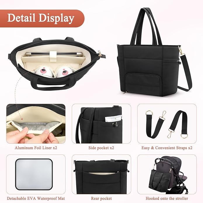 Wearable Breast Pump Bag for Working Mom, Breastmilk Cooler Tote Bag with Insulated Compartment, Breast Pump Bag with Ice Pack & 16?˜â€?Laptop Sleeve, Baby Bottle Cooler bag for Nursing, Work, Travel