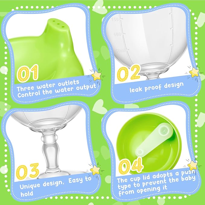 Irenare 2 Pcs Baby Wine Sippy Cup Plastic Goblet Cup No Spill Toddler Sippy Goblet Beverage Milk Water Bottle for Kids Holiday Birthday Party Funny Gift (Goblet Style,Blue,Green)
