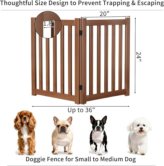 Wooden Freestanding Foldable Dog Gate, 24 Inch Height 2 Panel Pet Gate No Drill for Doorways Stairs, Fully Assembled Indoor Puppy Fence (Teak Color, 40" W x 24" H)