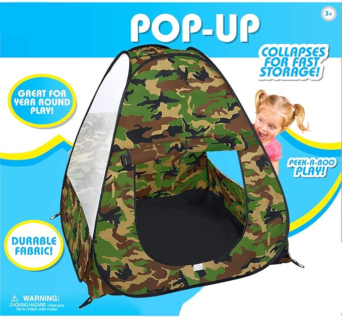 Military Pop Up Play Tent - Collapsible Army Indoor Outdoor Camouflage Playhouse Hunting Toy for Kids