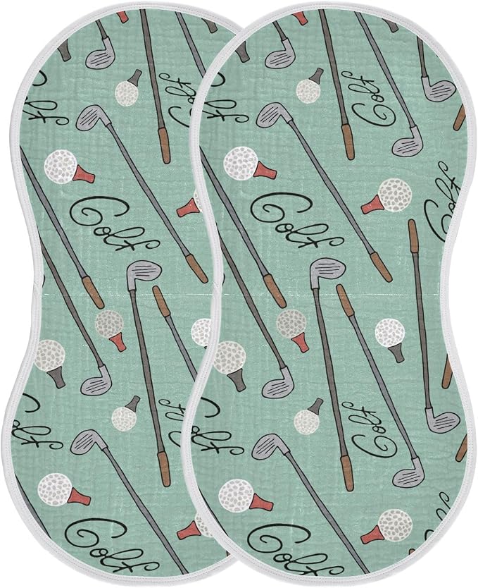 2 Pack Muslin Burp Cloths Golf Teal Print Cotton Baby Burp Cloths Ultra Absorbent Burping Cloth Soft Spit Up Rags for Newborn Must Haves, Large 22" x 11"