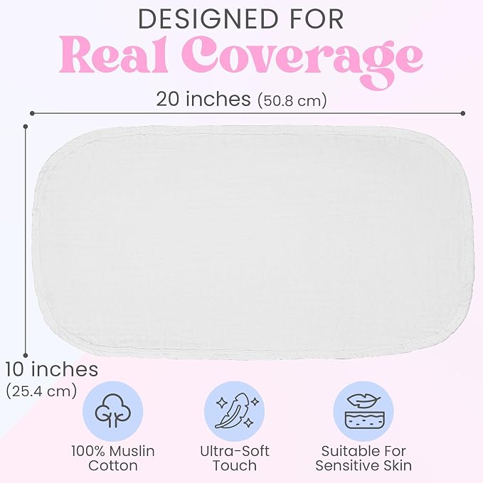 Mère & Moi: Muslin Burp Cloths - 10 Pack, White - 20x10", Soft Cotton, Oeko-TEX, Absorbent & Quick-Dry, Drool Rag, Nursing Cover, Baby & Toddler Care