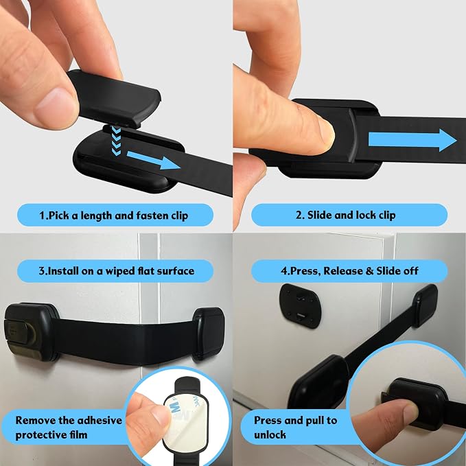 Cabinet Locks Provide Effective Baby Proofing - No Screws and Magnets Required Multi-purpose Suitable for Furniture Ovens Drawers Kitchens Toilet Seats (B - Black, 1 pack of 2)