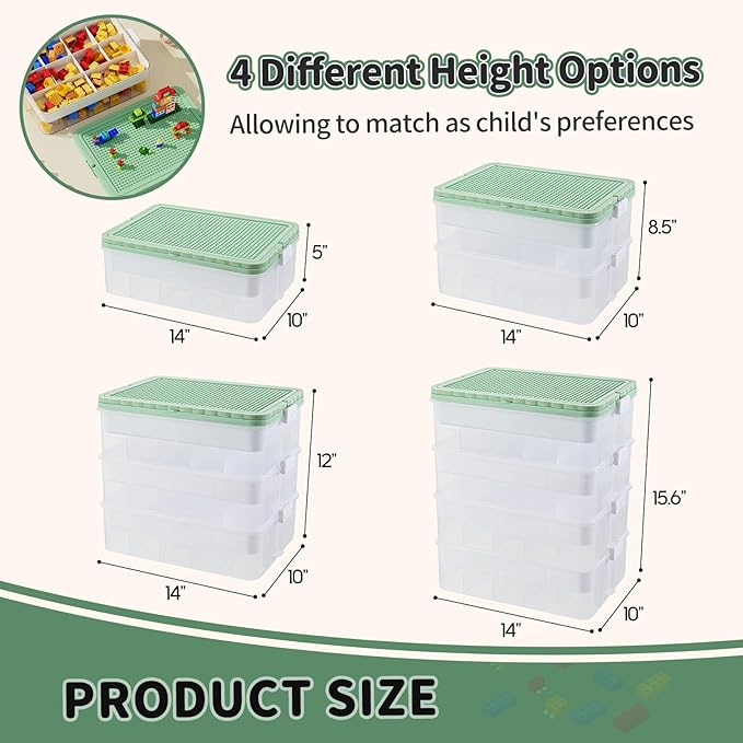 joyingbaby Toys Storage Organizer Bins for Lego Stackable Toys Organizer Lego Building Block Storage (Green, 3 layers)