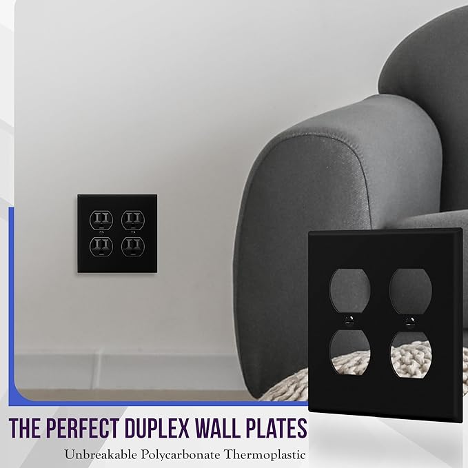 ENERLITES Double Duplex Wall Plate, Two Gang Electrical Outlet Cover, Standard Size 2-Gang 4.5" x 4.57", Unbreakable Polycarbonate Thermoplastic, UL Listed, 8822-BK, Black