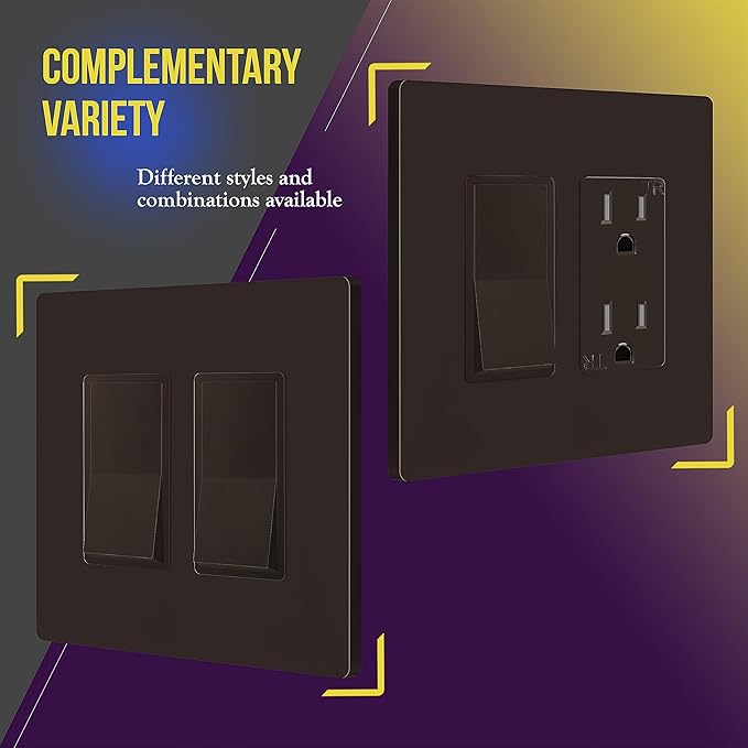 ENERLITES Screwless Decorator Wall Plates Child Safe Outlet Covers, Gloss Finish, Midway Size 2-Gang 4.88" H x 4.92??L, Unbreakable Polycarbonate Thermoplastic, SI8832M-BR-10PCS, Brown,10 Pack