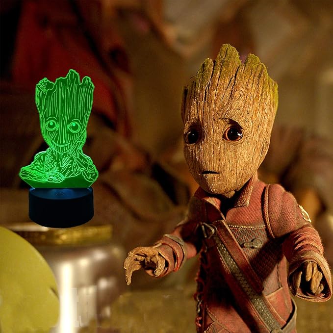 Groot 3D Night Light,Kids 7 Color Touching Decor Table Light,Optical Illusion 16 Colors Change with Remote Control Birthday Gifts for Baby Amazing Light (A 16 Color with RF)