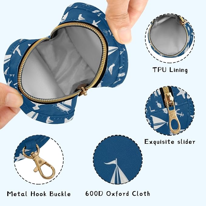 Sailboat Seagull Blue Print Pacifier Holder Case for Diaper Bag Portable Travel Pacifier Storage Case with Clip Pacifier Case Bag for Purse Outdoor Baby Boys Girls