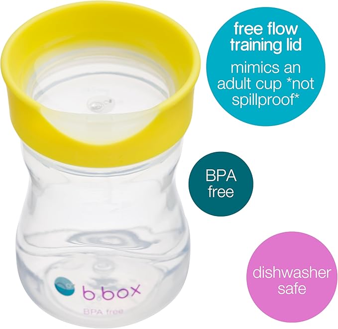 b.box Toddler Training Cup: Free Flow Opening, Great Transition from Sippy to Big Kid Cup. BPA Free, Dishwasher safe. Ages 12+ months (Lemon, 8oz)