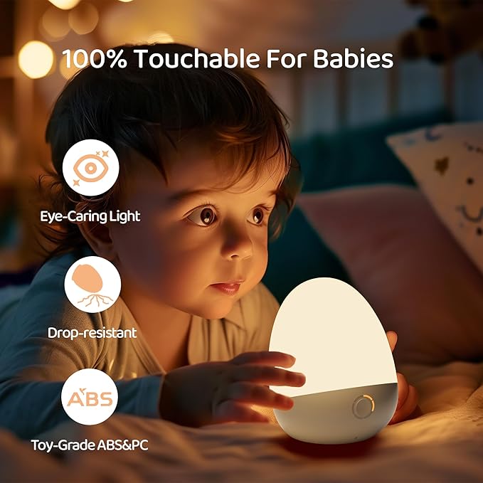 Touch Night Light for Baby Nursery: Rechargeable Portable Kids Egg Nightlight Lamp with Feeding Timer for Todder Room, 3 Colors Temperatures Dimmable,Up to 200H(BPA-Free)