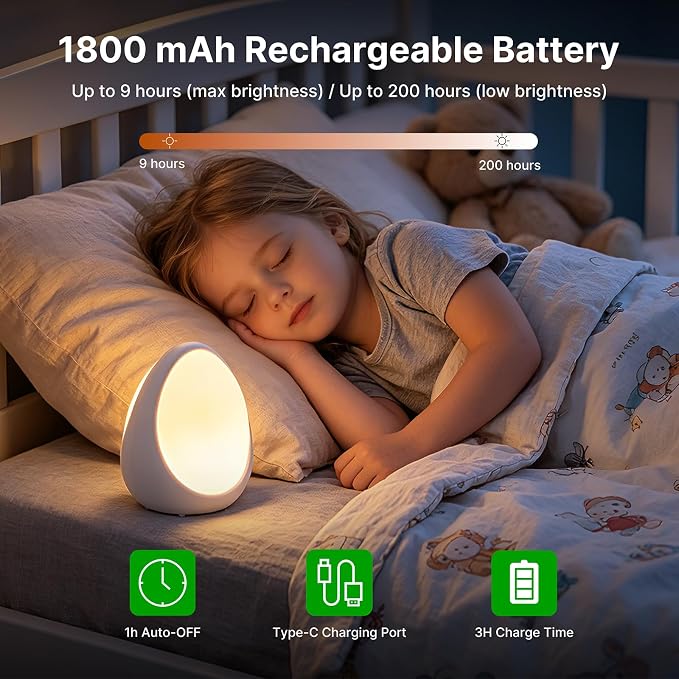 Gelielim Baby Egg Night Light, Nursery Night Light for Kids, 8 Colors Changing Mode, BPA Free Silicone Rechargeable Night Lamp for Breastfeeding, Stepless Dimming, Eye Caring, 1h Timer & Touch Control
