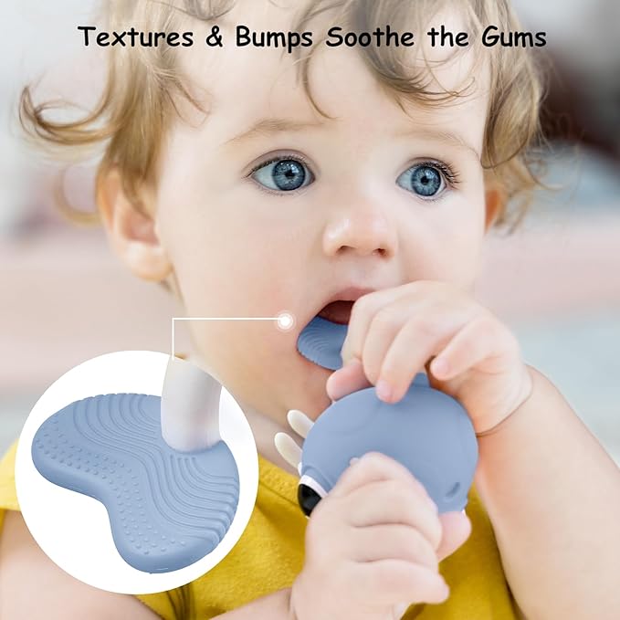 Baby Teething Toys 0-6 Months, Mombella Clownfish Teething Toys 6-12 Months, Baby Teether Toys with No Drop Strap, Silicone Baby Teething Relief Chew Toy, Easy to Hold for Infant, BPA Free, Blue