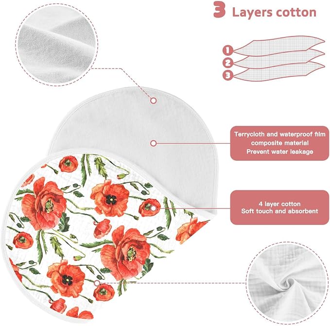 vvfelixl Muslin Burp Cloths Wildflower Poppy Flower Baby Washcloths for Baby Girl Boys 2 Pack