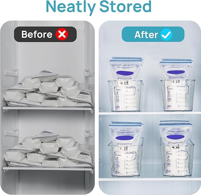 Vtopmart Breastmilk Storage Container 4PCS Set, Clear Freezer and Fridge Organizer Bins, Plastic Storage Bins for Breast Milk, Baby Pouches, Formula, Bottles and Yogurts, 4.3’’ Width, 14.7" Long