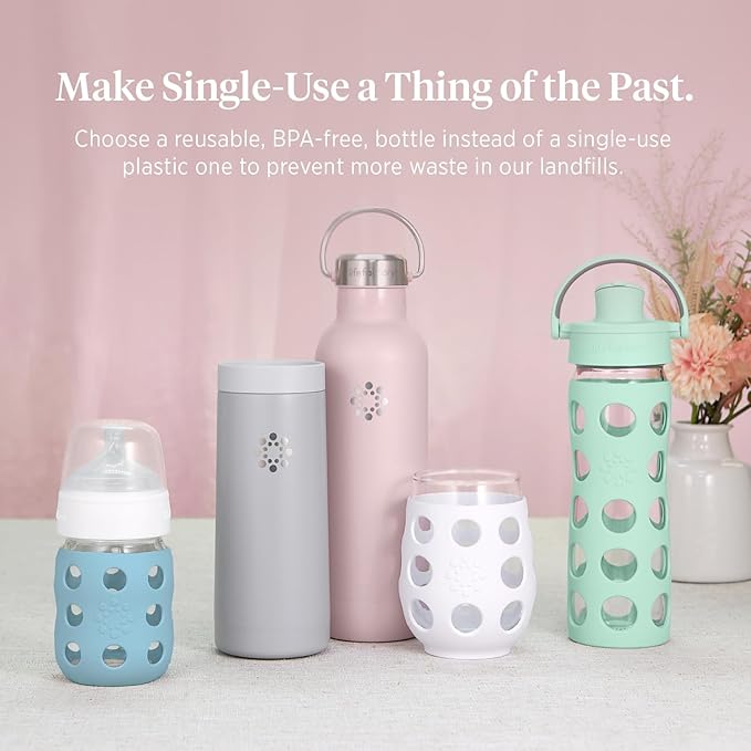 Lifefactory 4-Ounce Glass Baby Bottle with Protective Silicone Sleeve and Stage 1 Nipple Pink (LF110003C4)