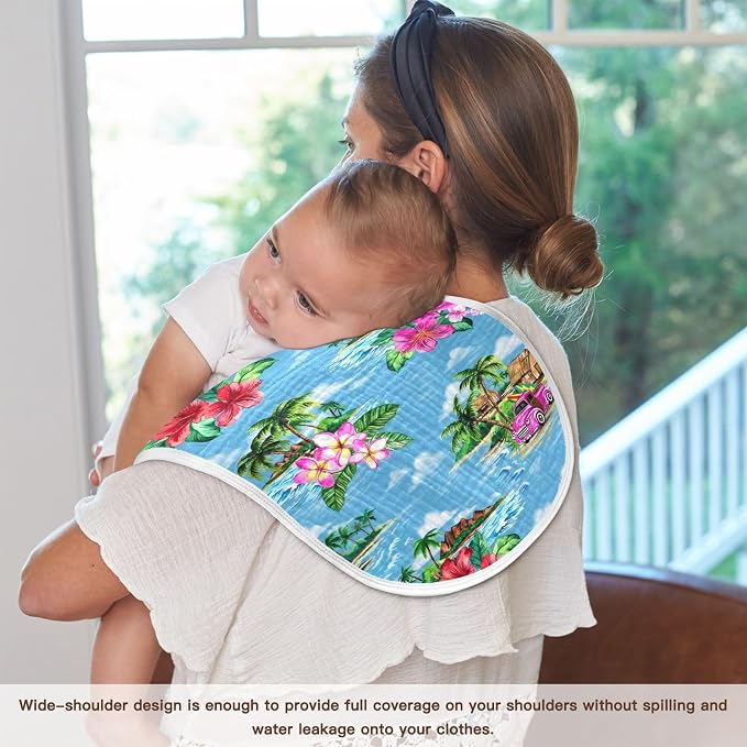 Muslin Burp Cloths for Baby Boys and Girls - 1-Pack Ultra Absorbent Vintage Hawaiian Tropical Muslin Washcloths, Newborn Towel, Milk Spit Up Rags, Burp Cloth Bib for Unisex, 22 x 11 Inch
